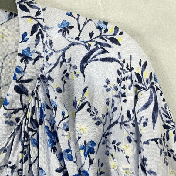 Woman Within Blue Floral Blouse Top Flowy Long Sleeve 2X Causal Coastal V-Neck - Picture 4 of 10